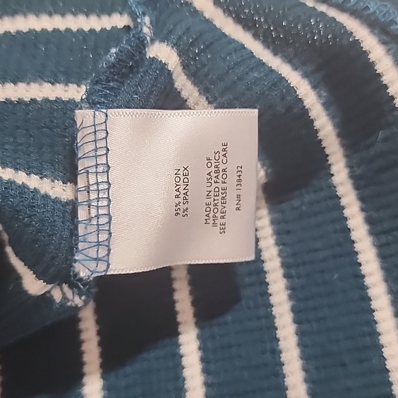 ModCloth Thermal Shirt Henley Knit Striped Thermal Long Sleeves Teal Blue XL - Picture 4 of 6